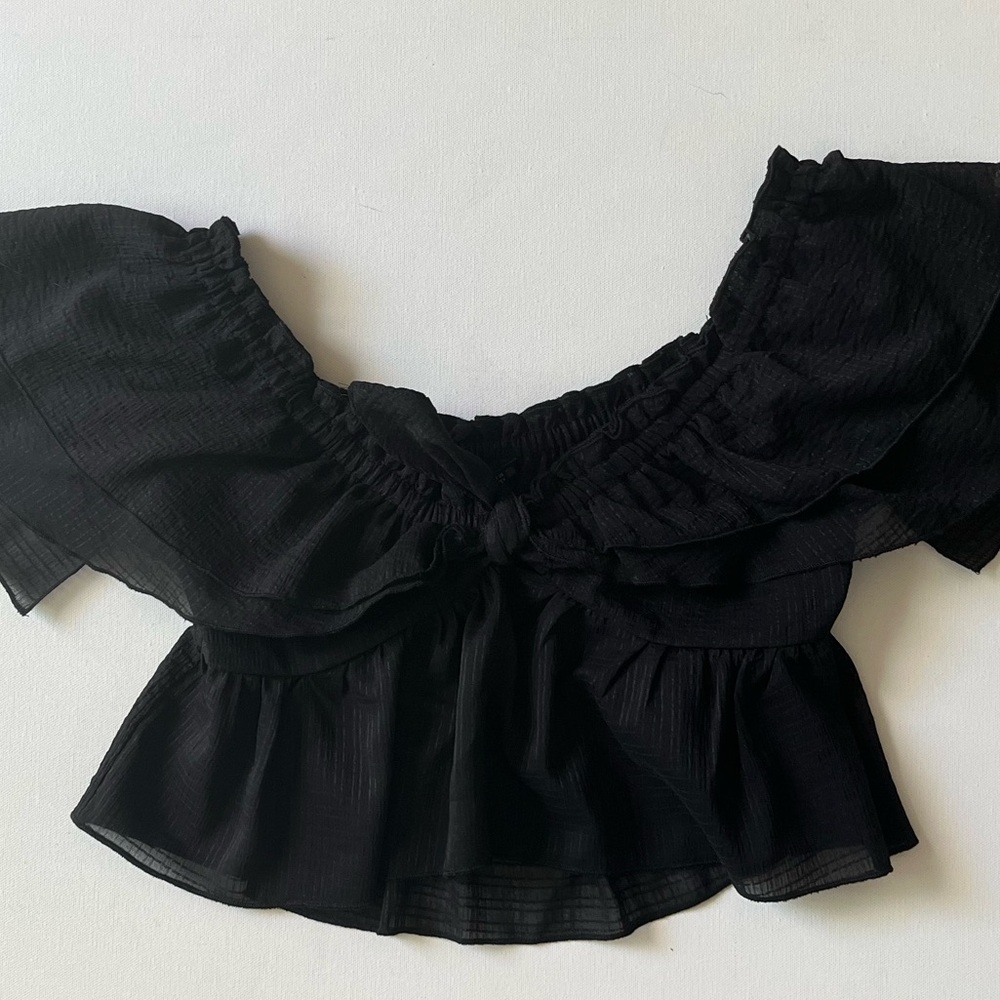 Zara Black Off Shoulder Crop Top Blouse Y2K